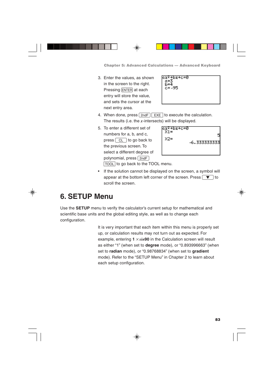 Setup menu | Sharp EL-9900 User Manual | Page 93 / 284