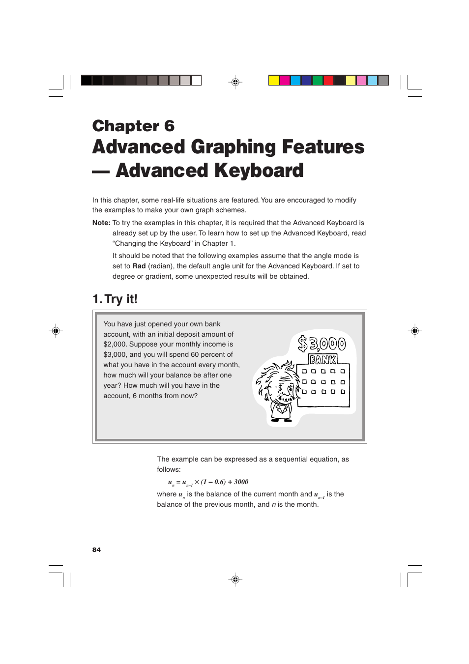 Advanced graphing features — advanced keyboard, Chapter 6, Try it | Sharp EL-9900 User Manual | Page 94 / 284