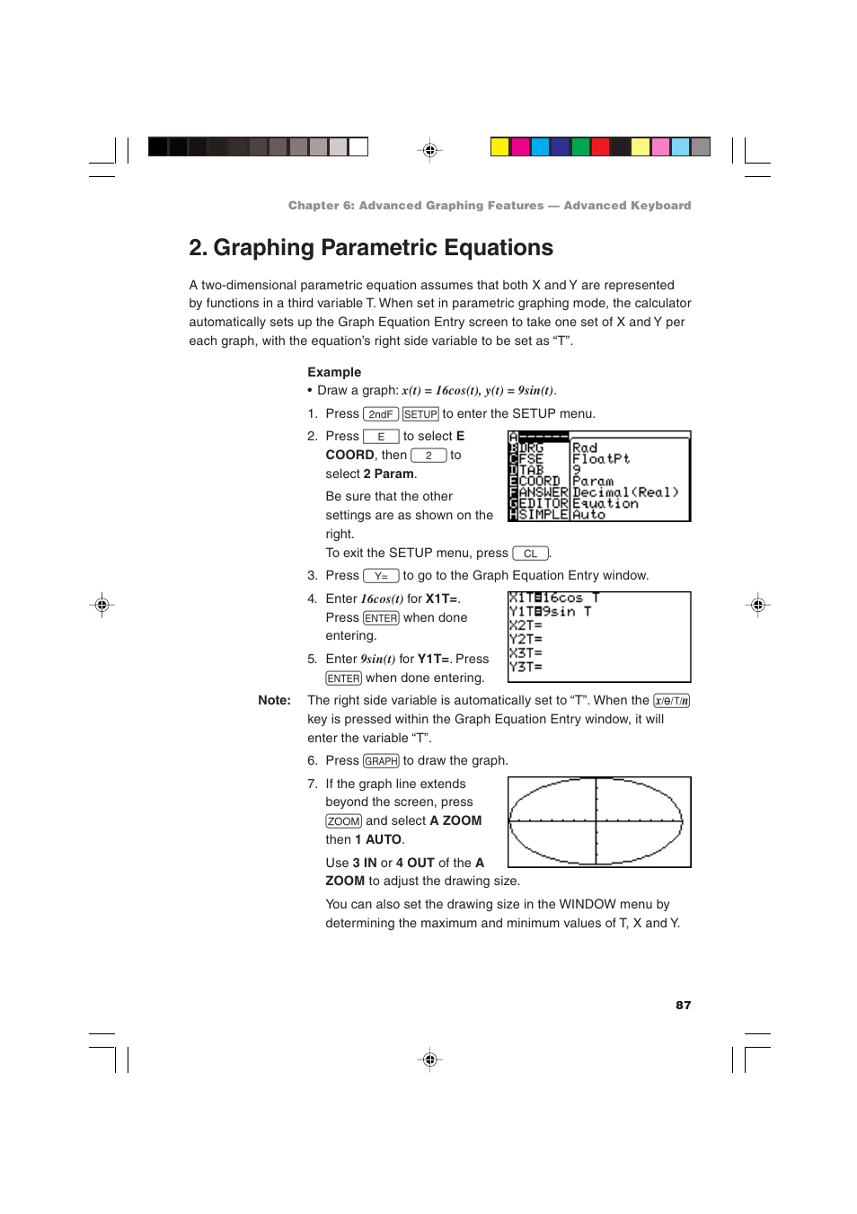 Graphing parametric equations | Sharp EL-9900 User Manual | Page 97 / 284