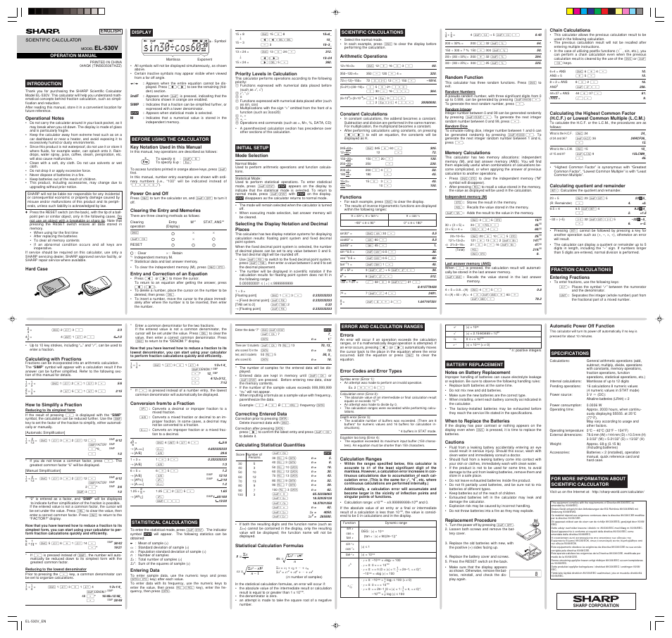 El-530v | Sharp EL-530VB User Manual | Page 2 / 6