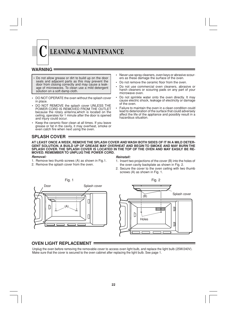 Leaning & maintenance | Sharp R-23AM User Manual | Page 23 / 28