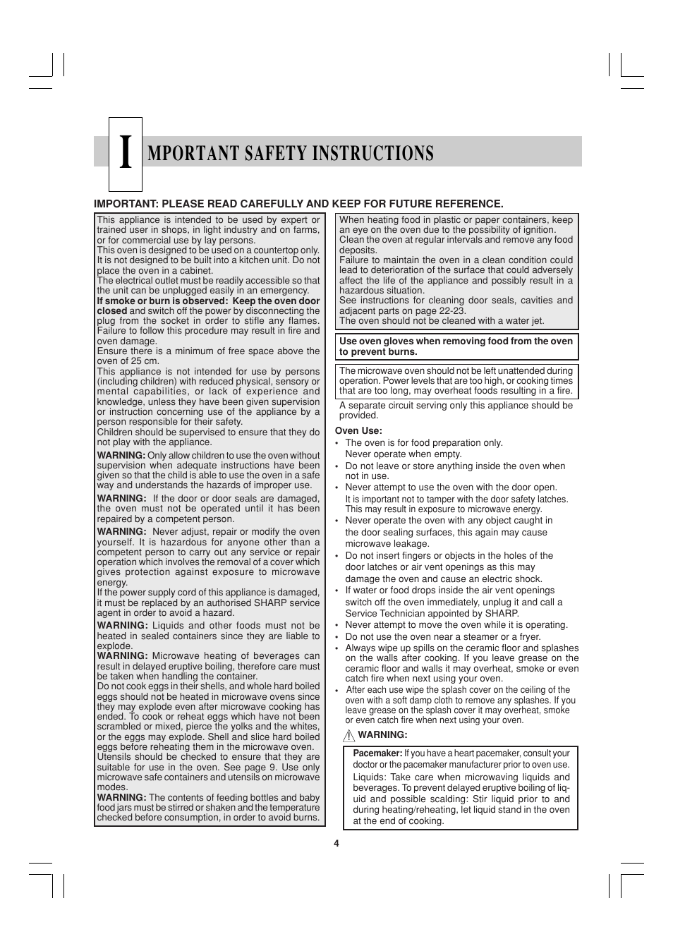 Mportant safety instructions | Sharp R-23AM User Manual | Page 5 / 28