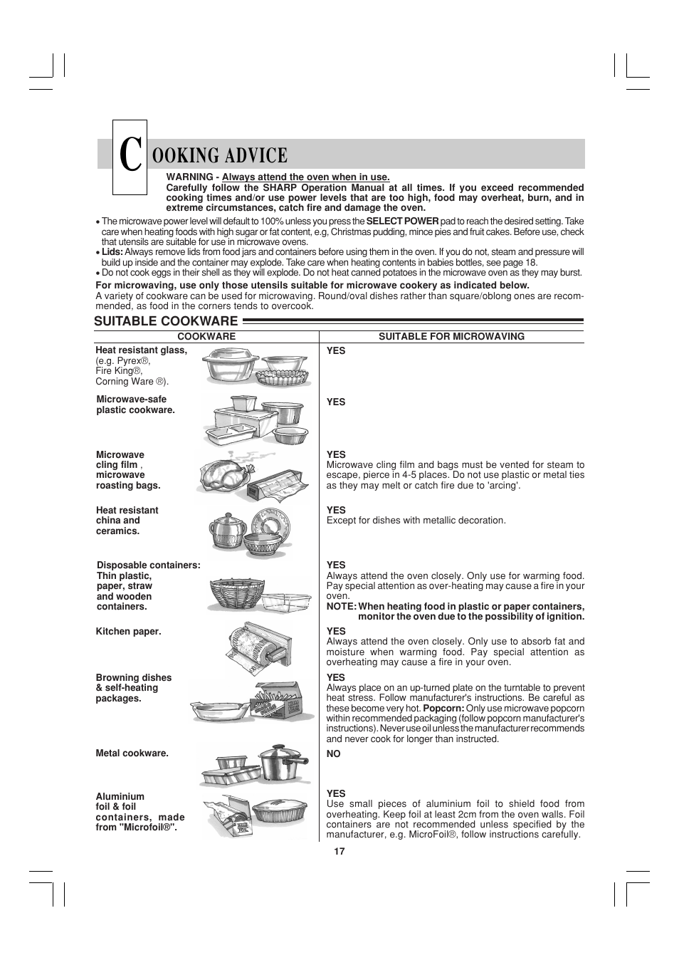 Ooking advice | Sharp R-21ATP User Manual | Page 18 / 36