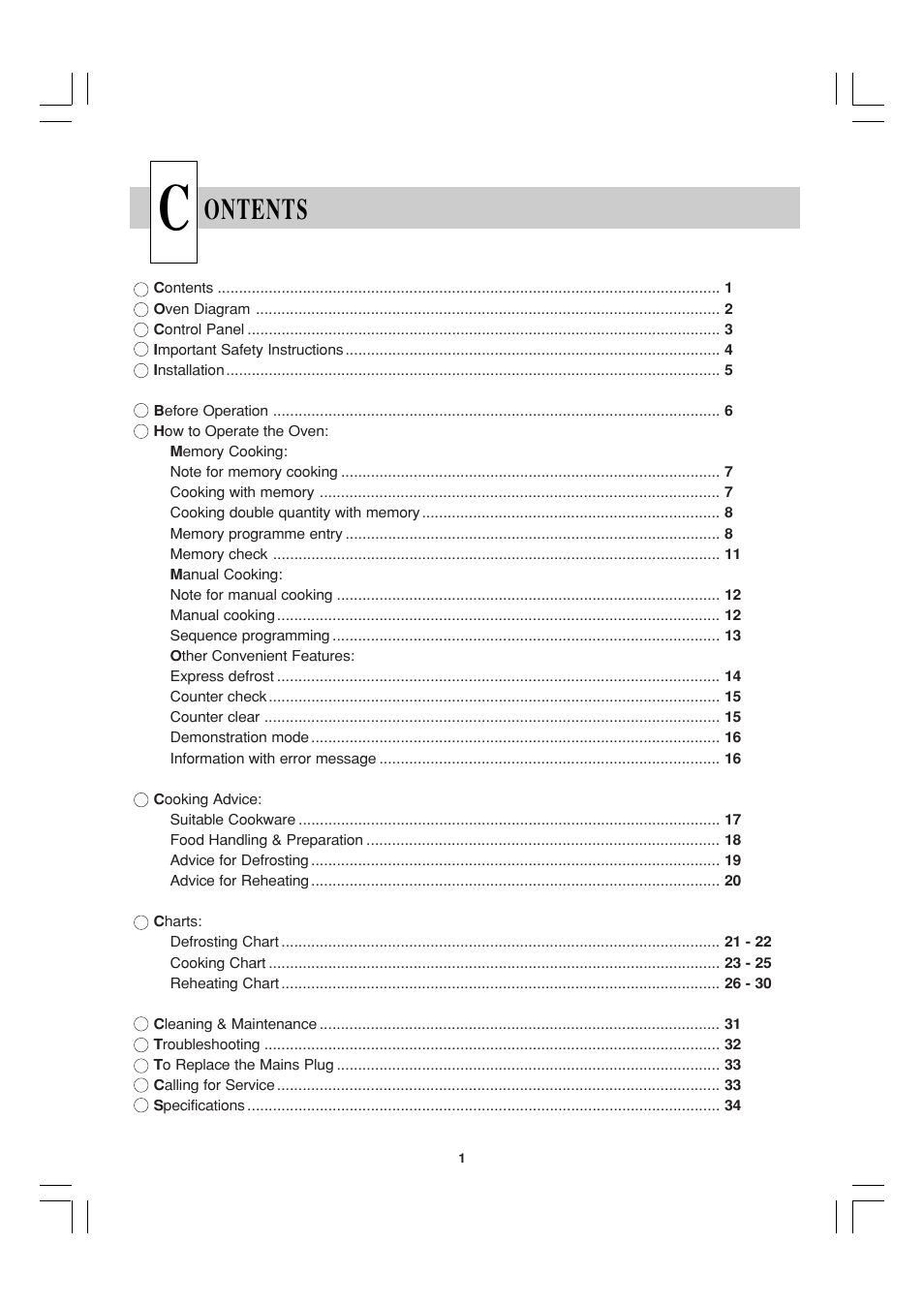 Ontents | Sharp R-21ATP User Manual | Page 2 / 36