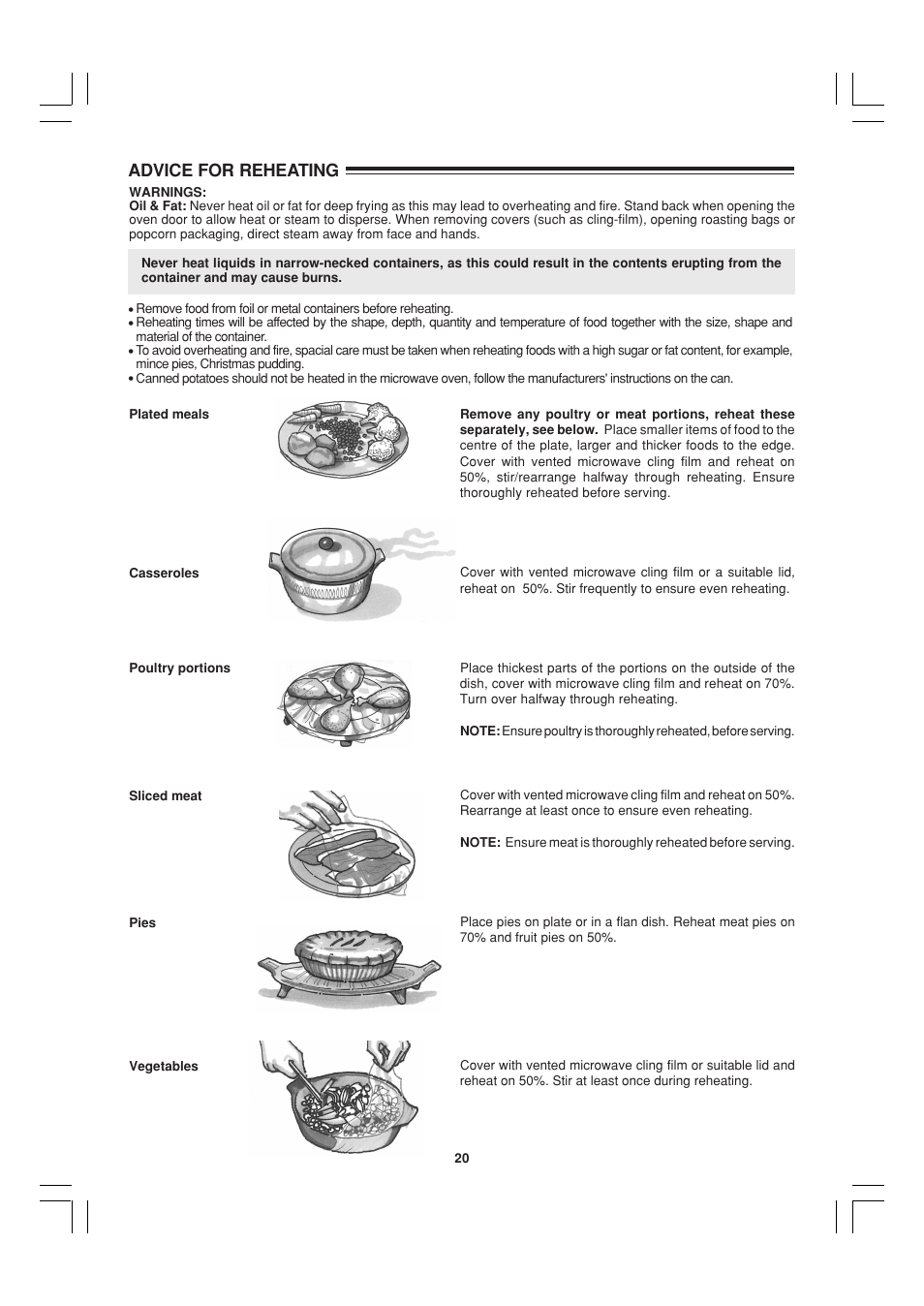 Advice for reheating | Sharp R-21ATP User Manual | Page 21 / 36