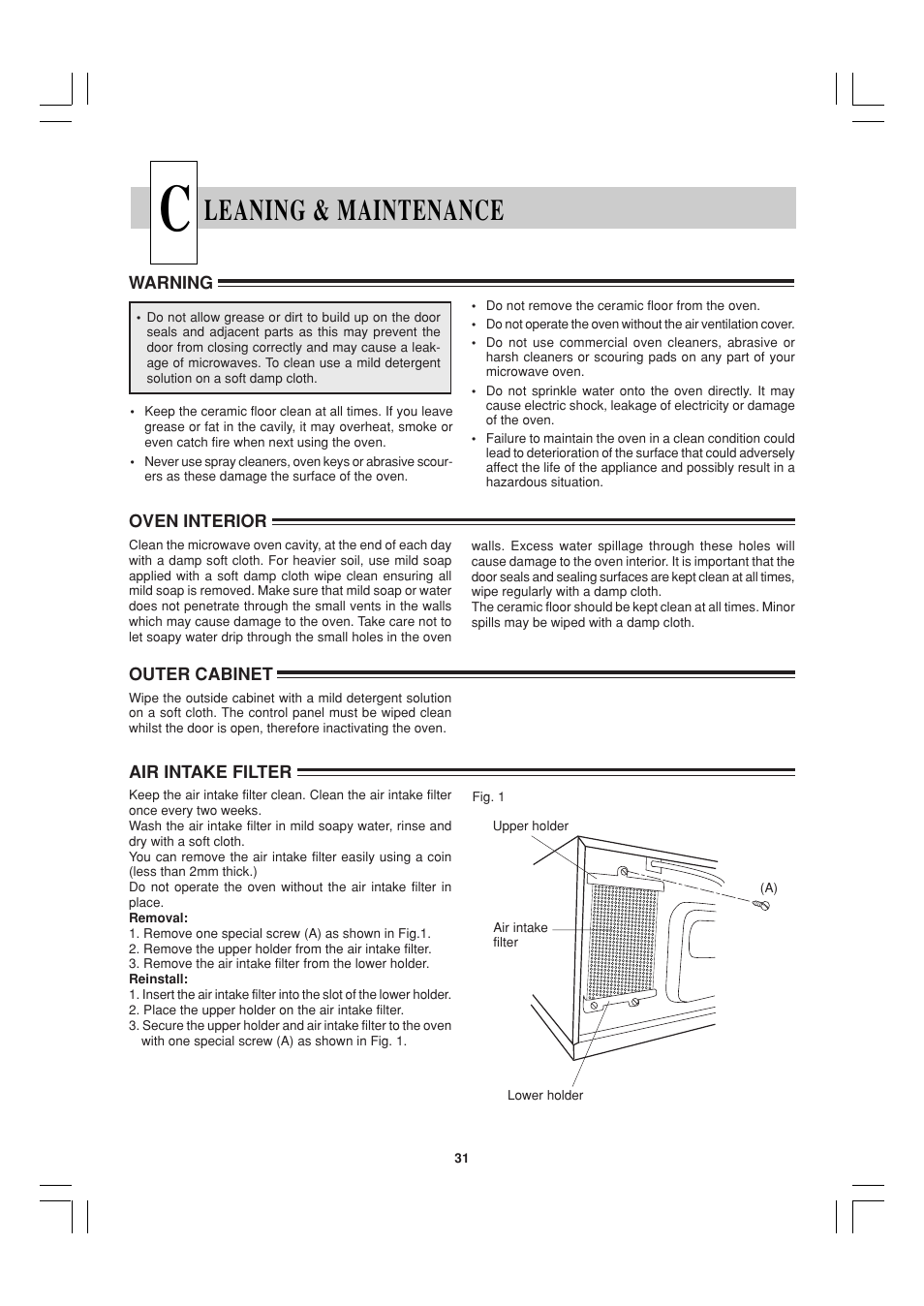 Leaning & maintenance | Sharp R-21ATP User Manual | Page 32 / 36