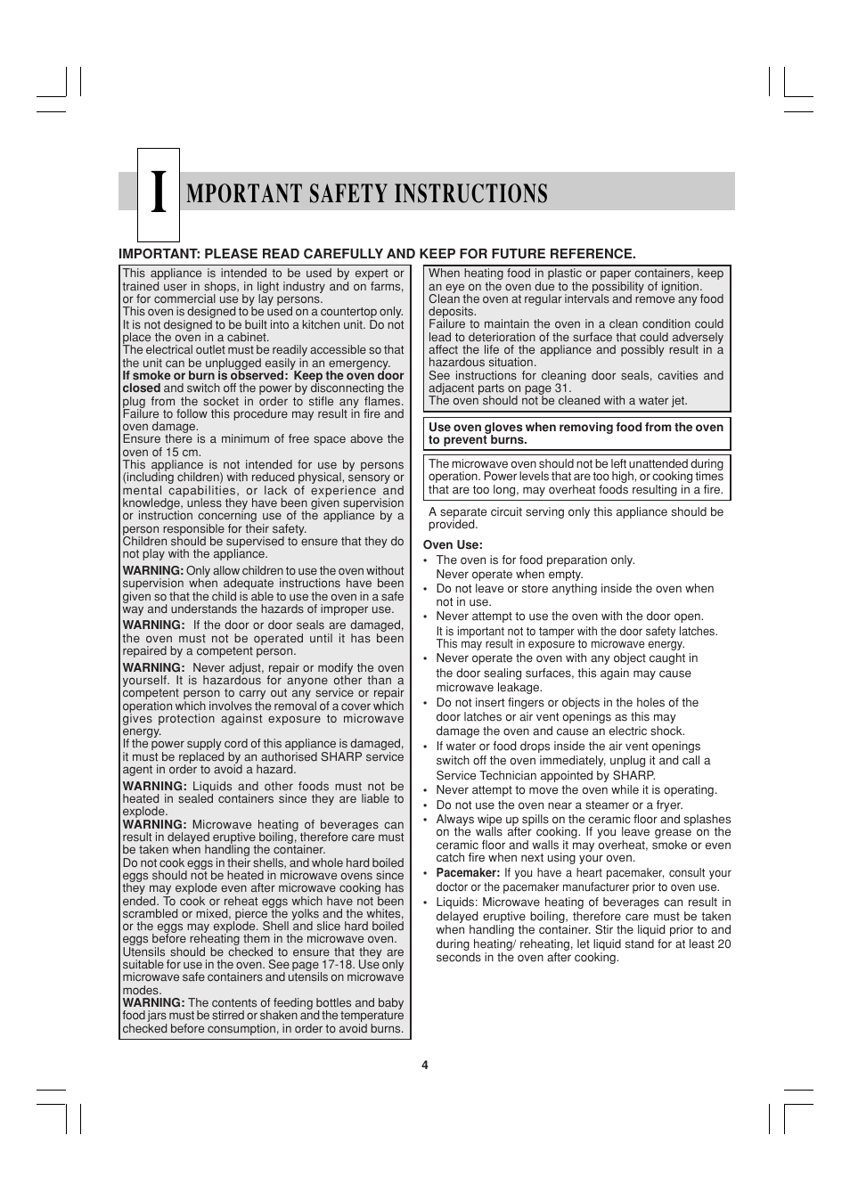 Mportant safety instructions | Sharp R-21ATP User Manual | Page 5 / 36