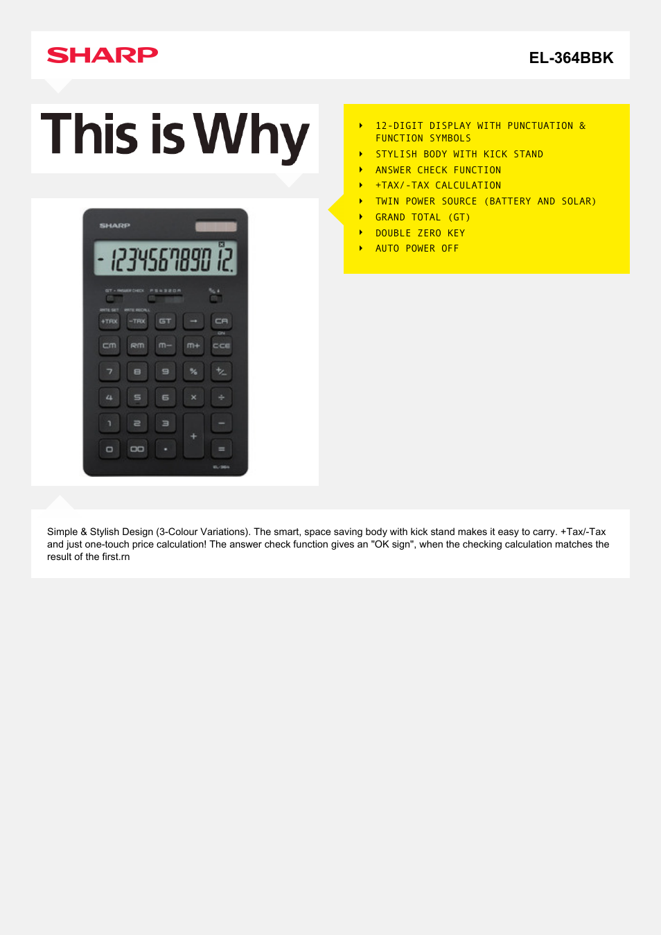 Sharp EL-364BBK User Manual | 2 pages
