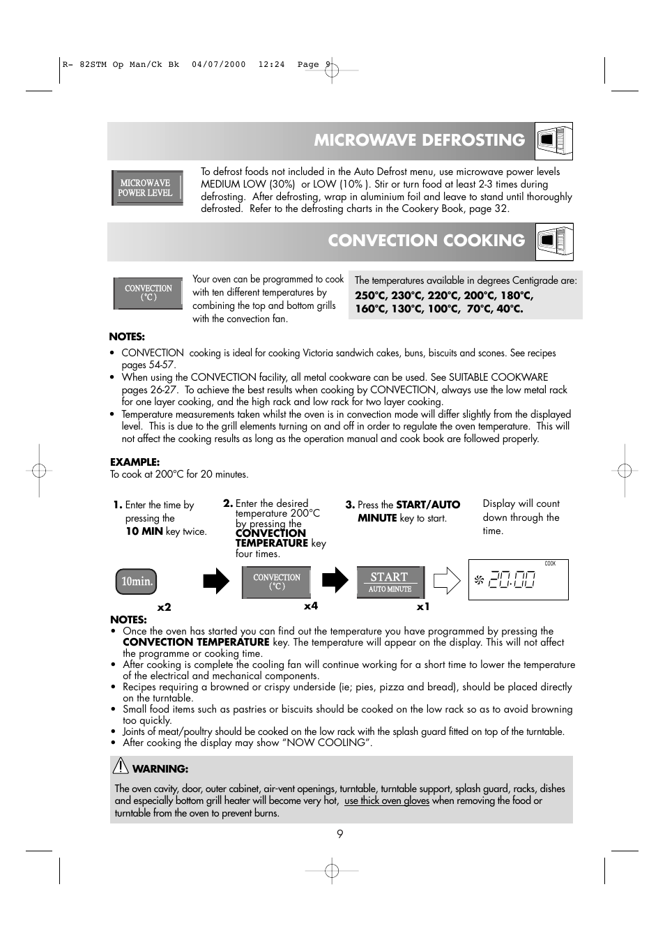 Microwave defrosting, Convection cooking | Sharp R82STMA User Manual | Page 11 / 68