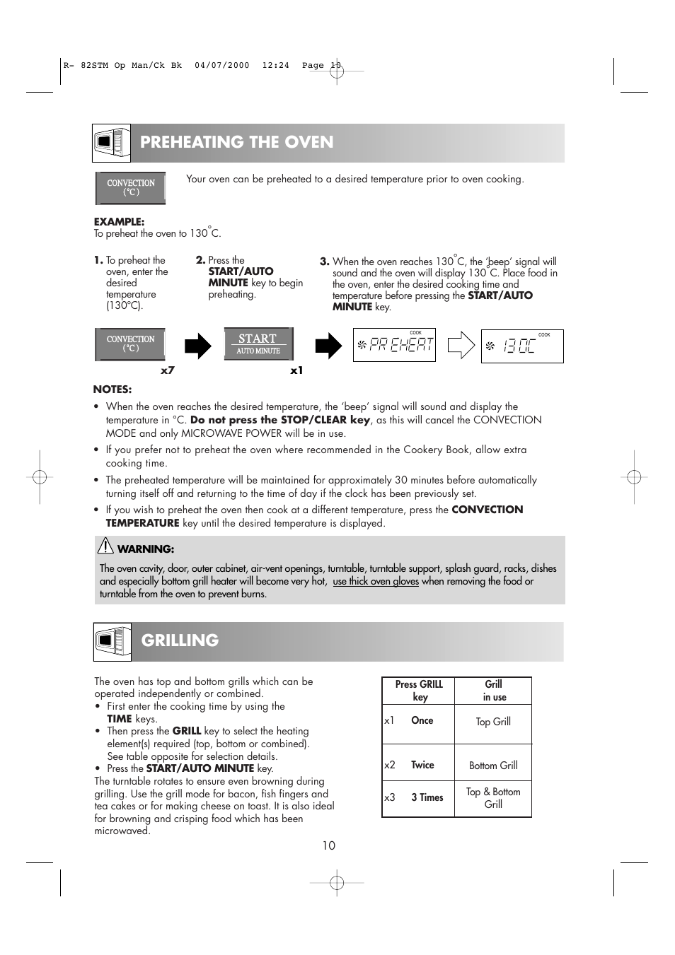 Preheating the oven grilling | Sharp R82STMA User Manual | Page 12 / 68