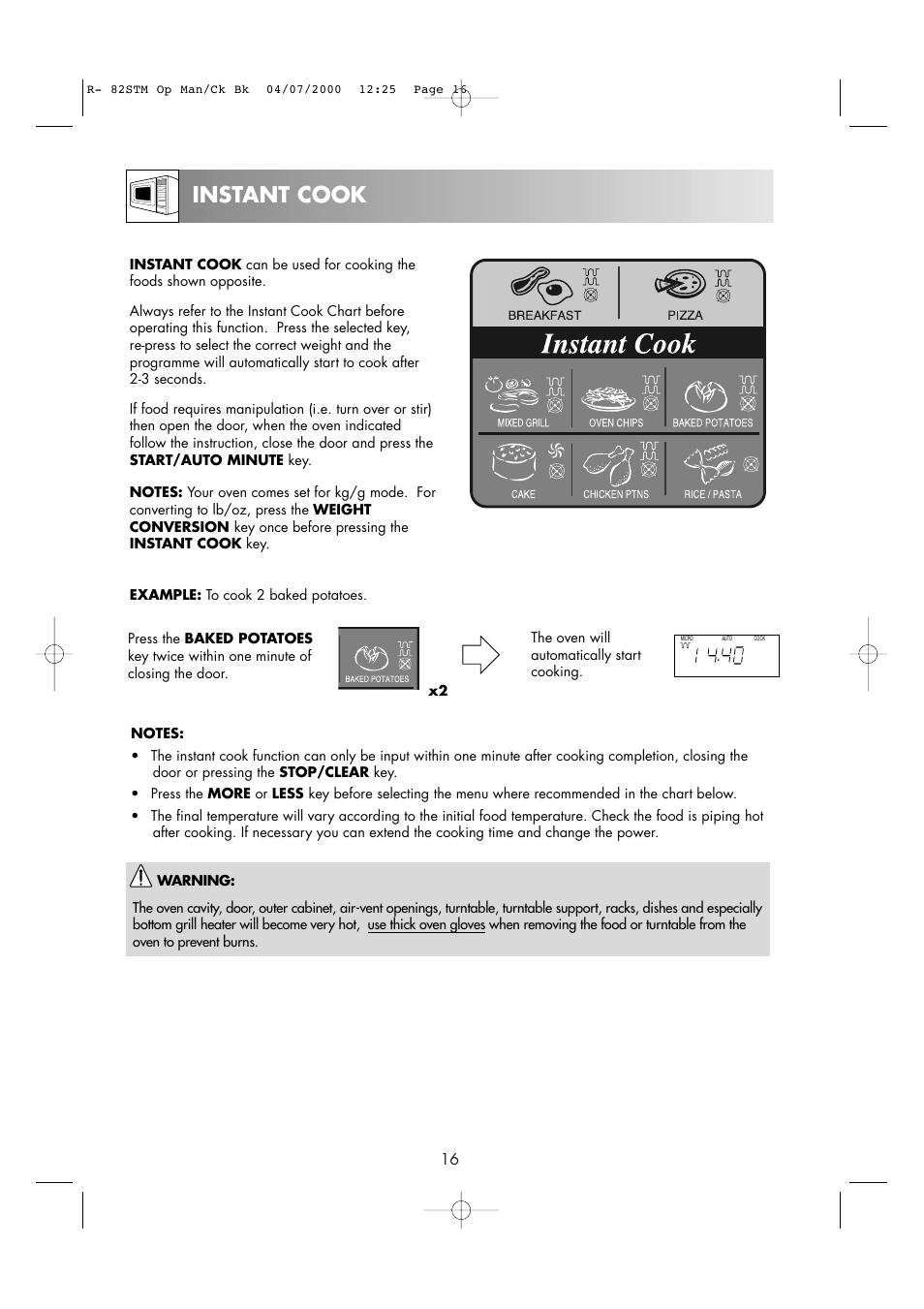 Instant cook | Sharp R82STMA User Manual | Page 18 / 68