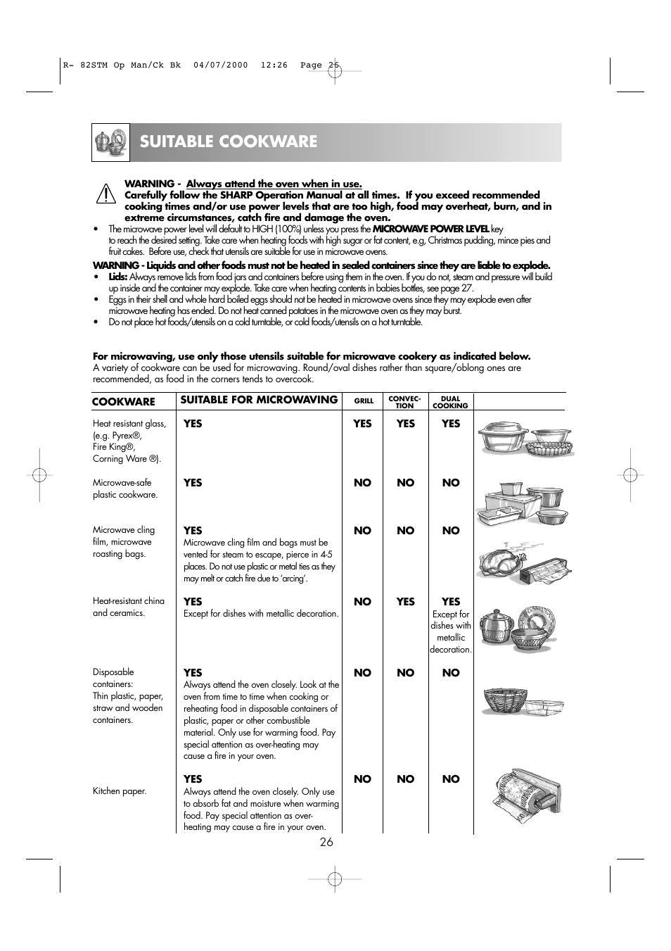 Suitable cookware | Sharp R82STMA User Manual | Page 28 / 68