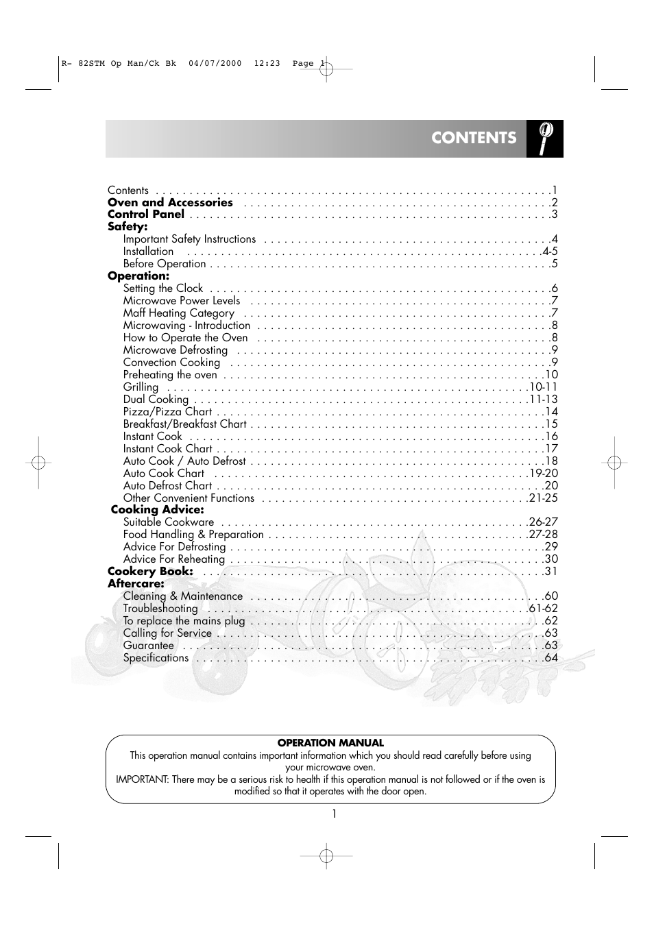 Sharp R82STMA User Manual | Page 3 / 68