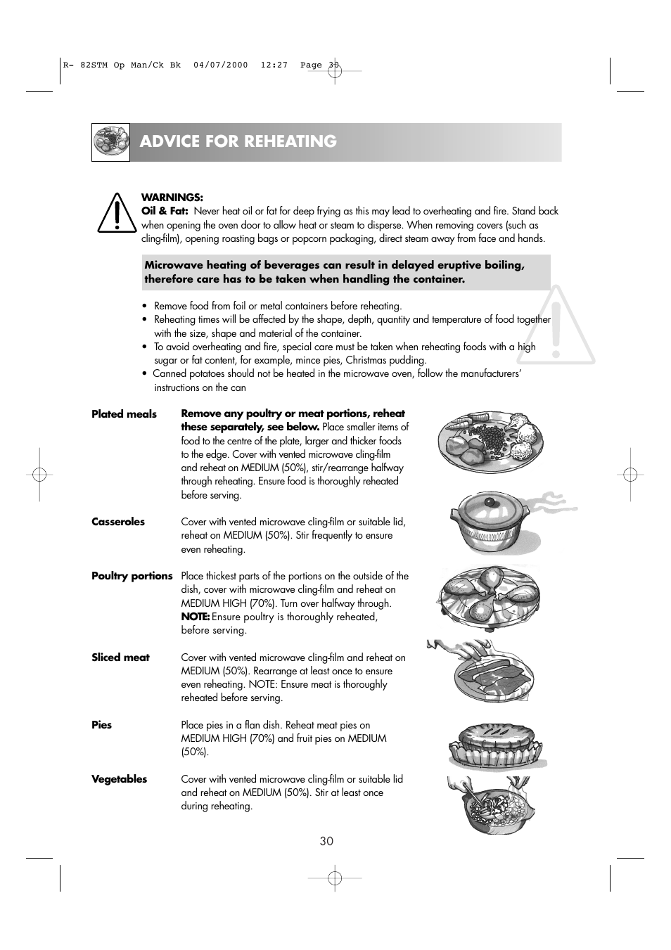 Advice for reheating | Sharp R82STMA User Manual | Page 32 / 68
