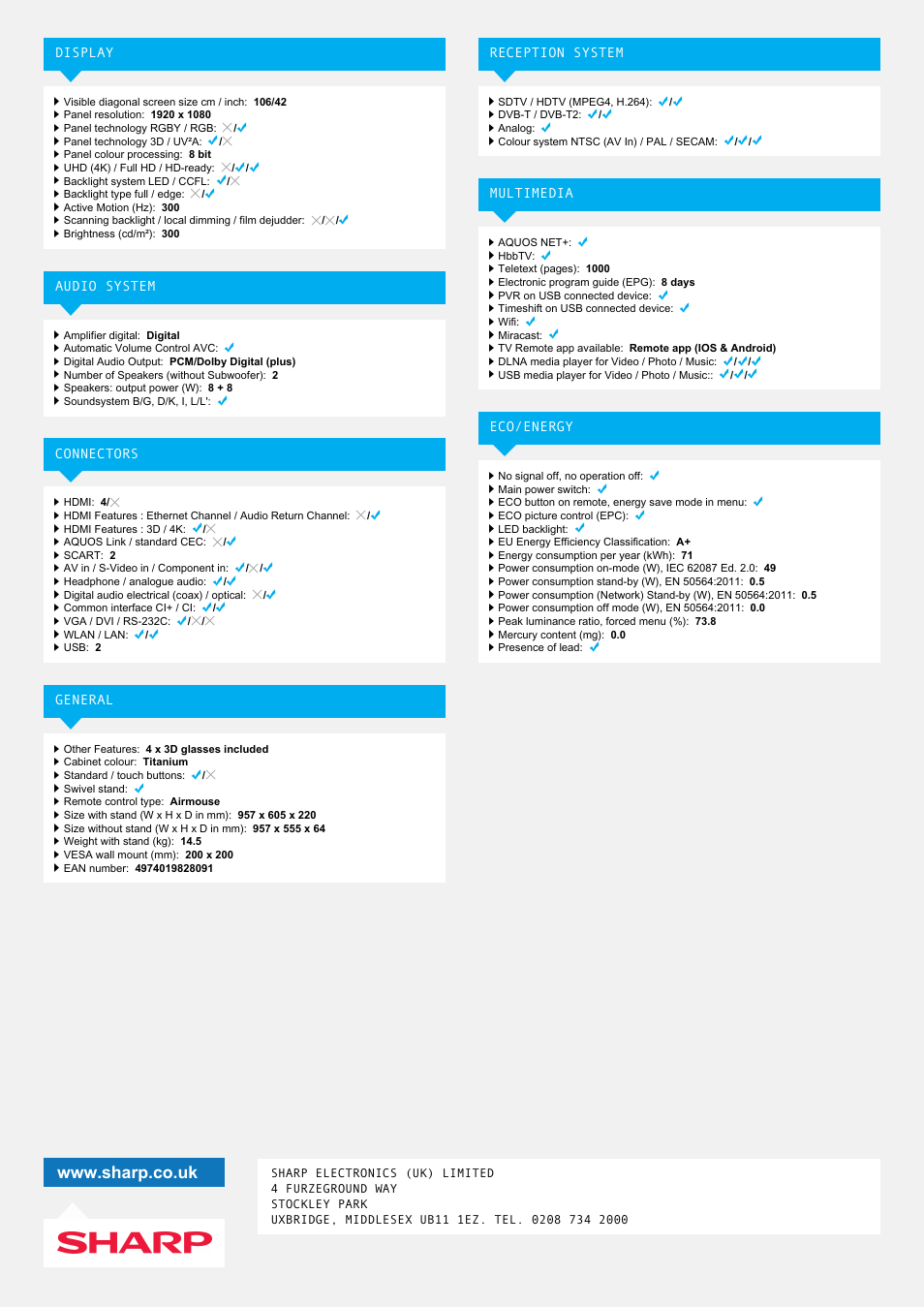 Sharp LC-42LE771K User Manual | Page 2 / 2