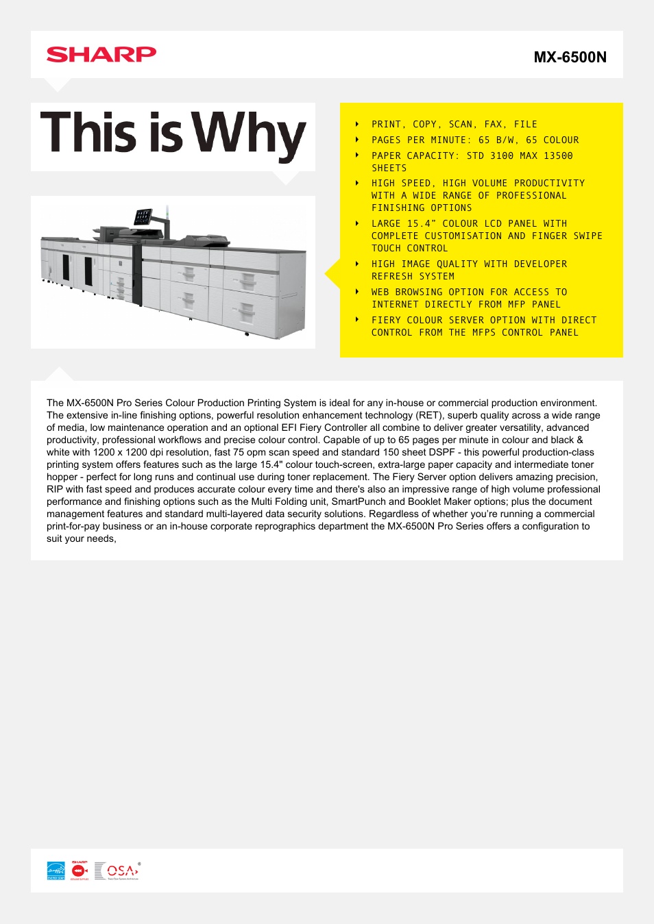 Sharp MX-6500N User Manual | 2 pages