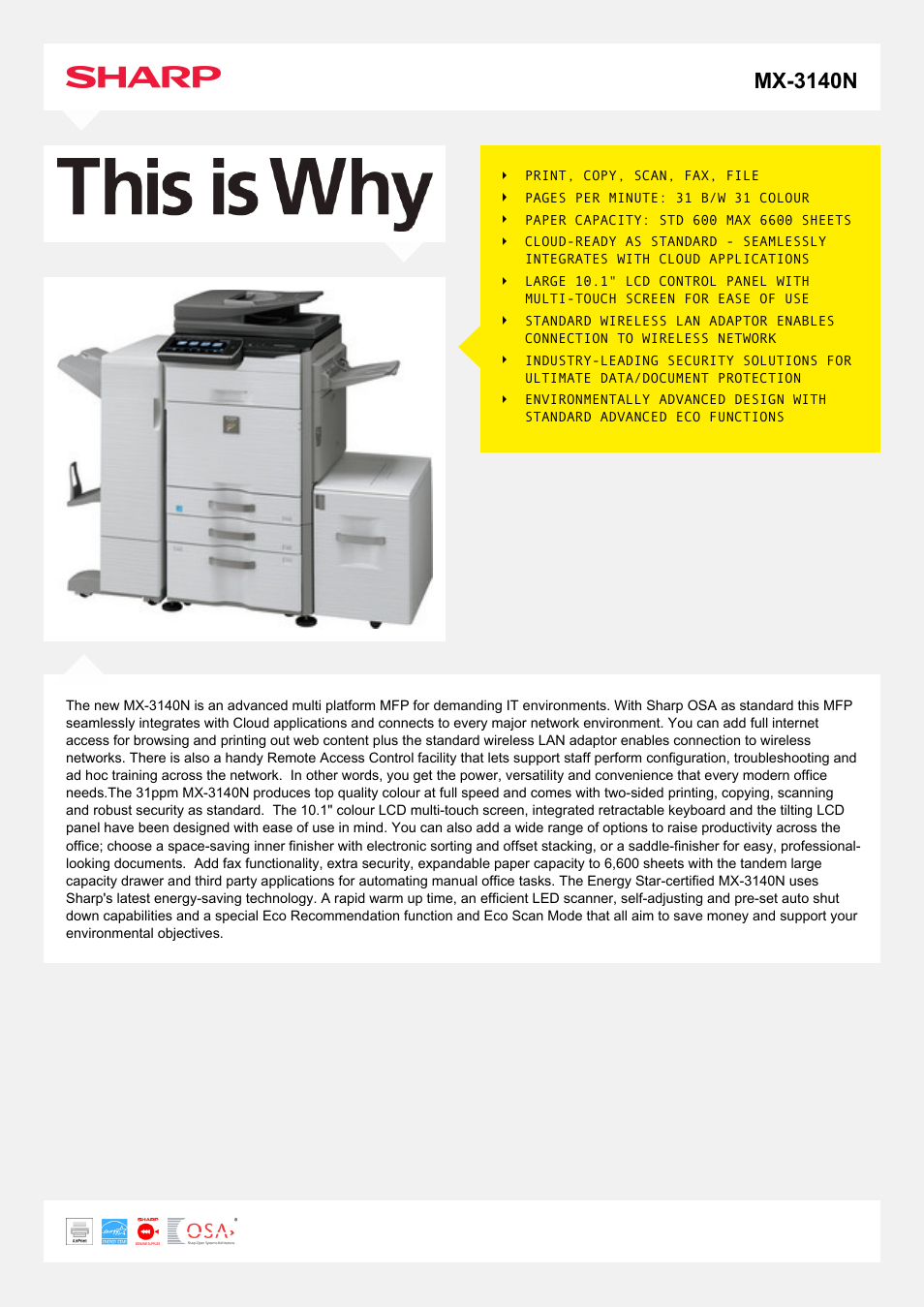 Sharp MX-3140N User Manual | 2 pages