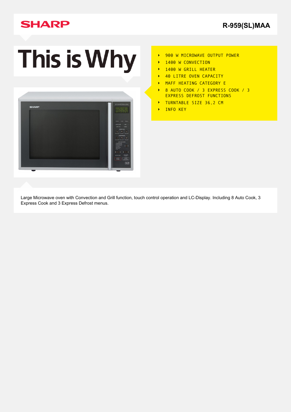 Sharp R-959SLMAA User Manual | 2 pages