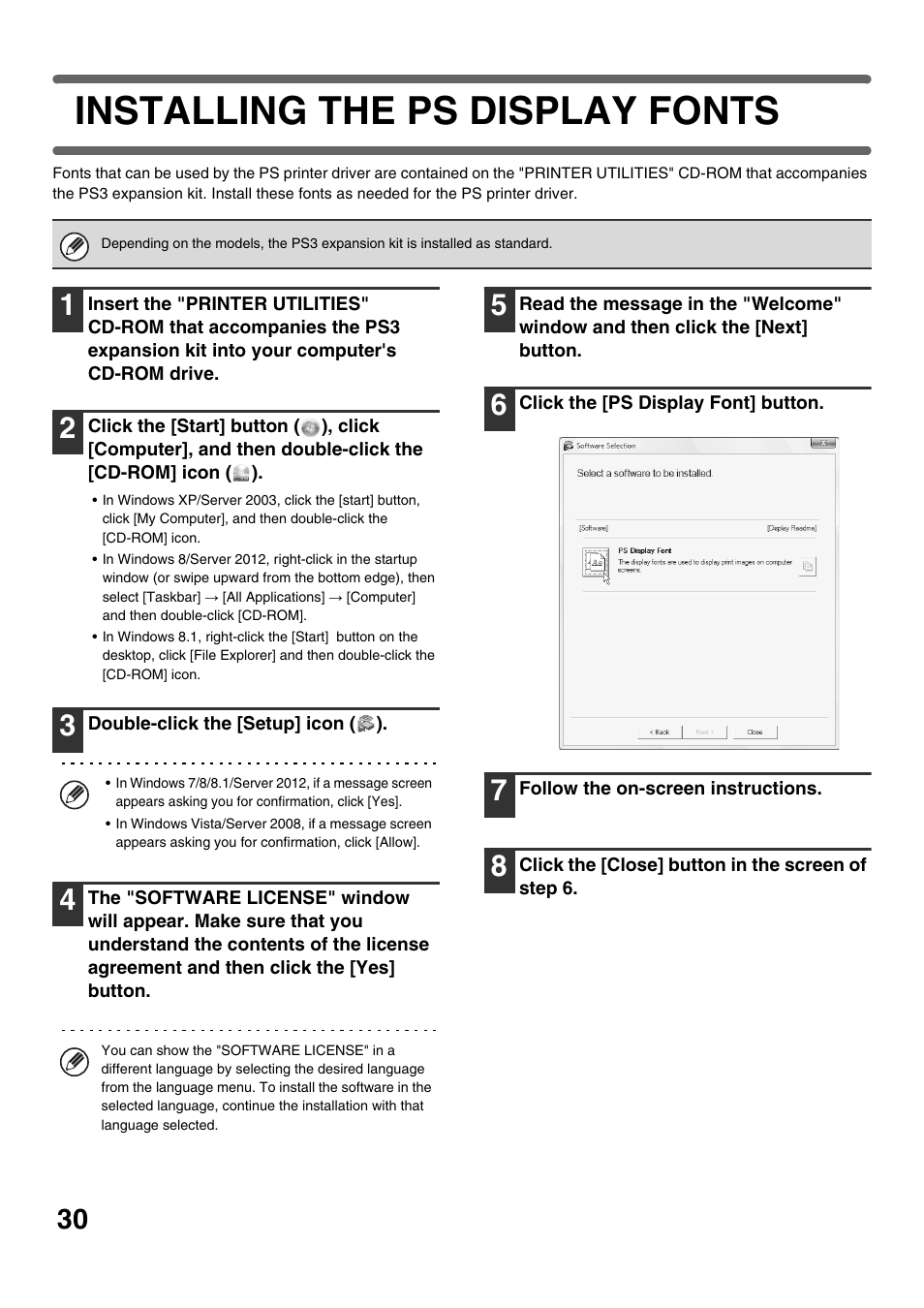 Installing the ps display fonts, E "installing the ps display fonts, E 30) | Sharp MX-C300P User Manual | Page 32 / 44