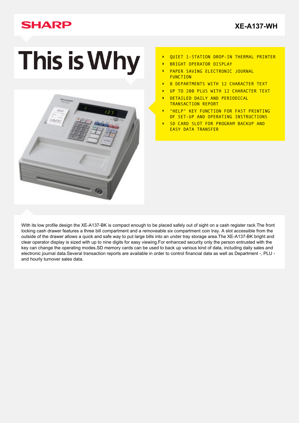 Sharp XE-A137-WH User Manual | 2 pages