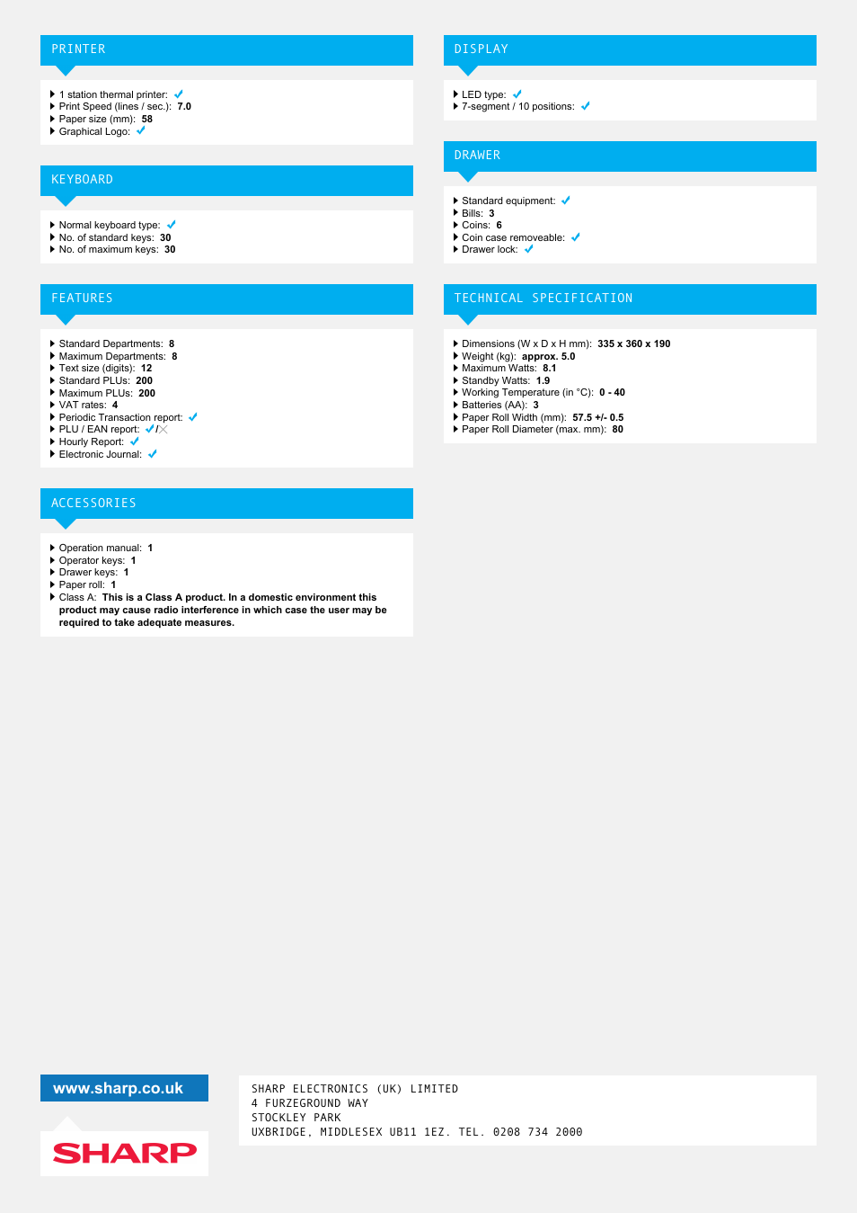 Sharp XE-A137-WH User Manual | Page 2 / 2