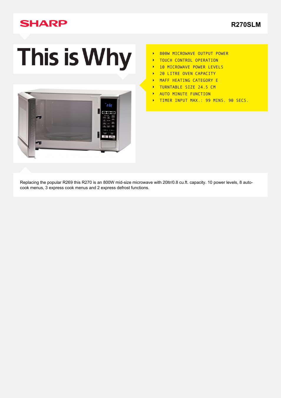 Sharp R270SLM User Manual | 2 pages