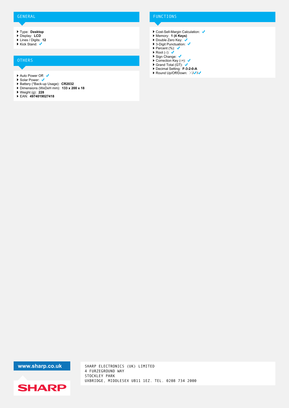 Sharp EL-R297BBK User Manual | Page 2 / 2