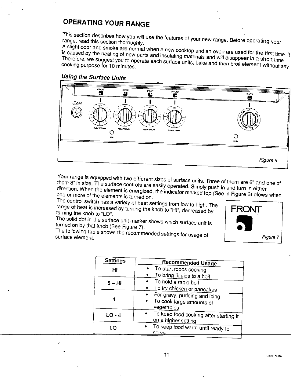 Settings, Recommended usage, Operating your range | Avanti DER24CSS User Manual | Page 14 / 21