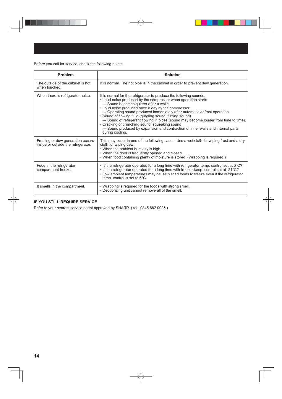 Before you call for service | Sharp SJFP813VST User Manual | Page 14 / 16