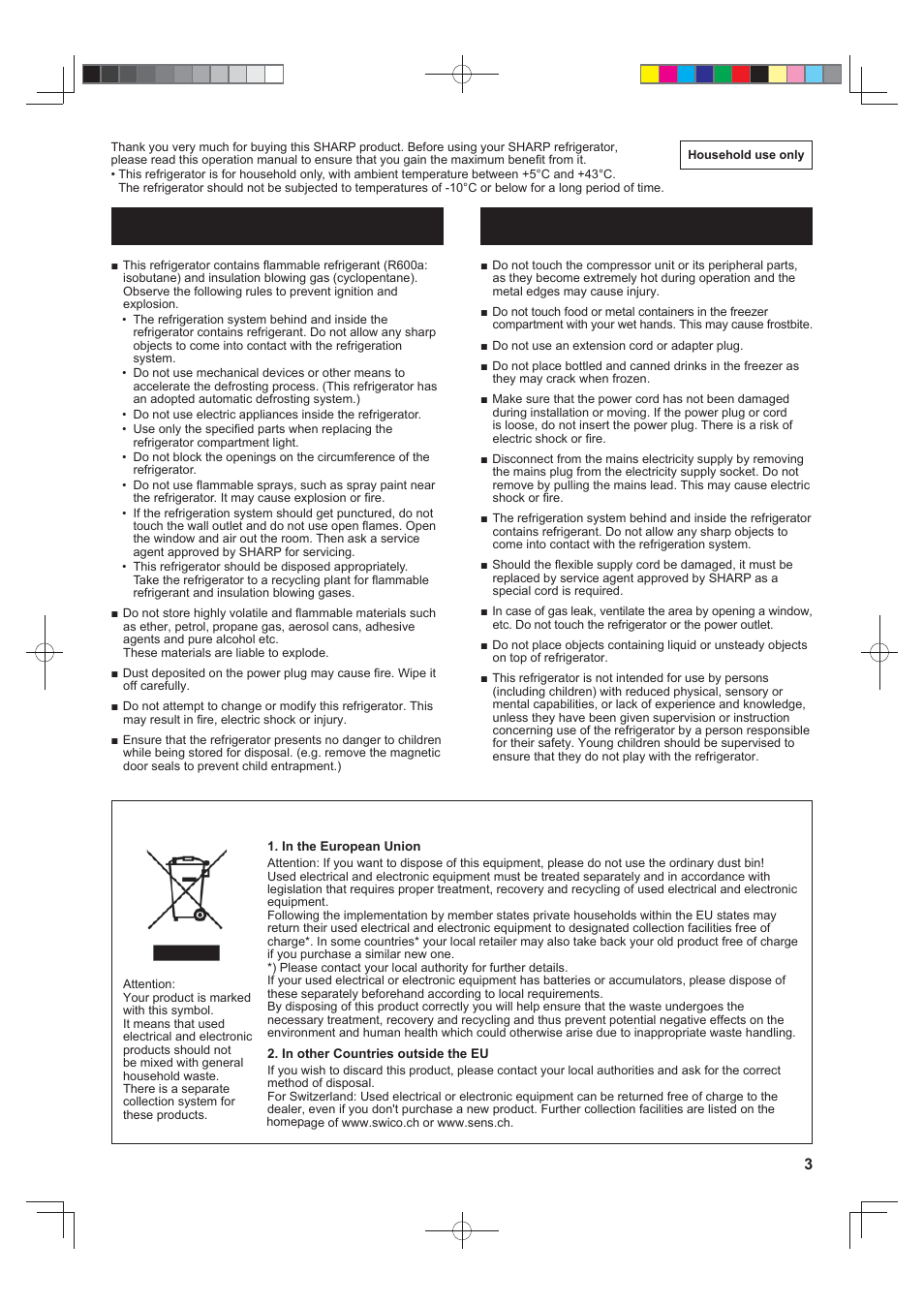 Warning caution | Sharp SJFP813VST User Manual | Page 3 / 16