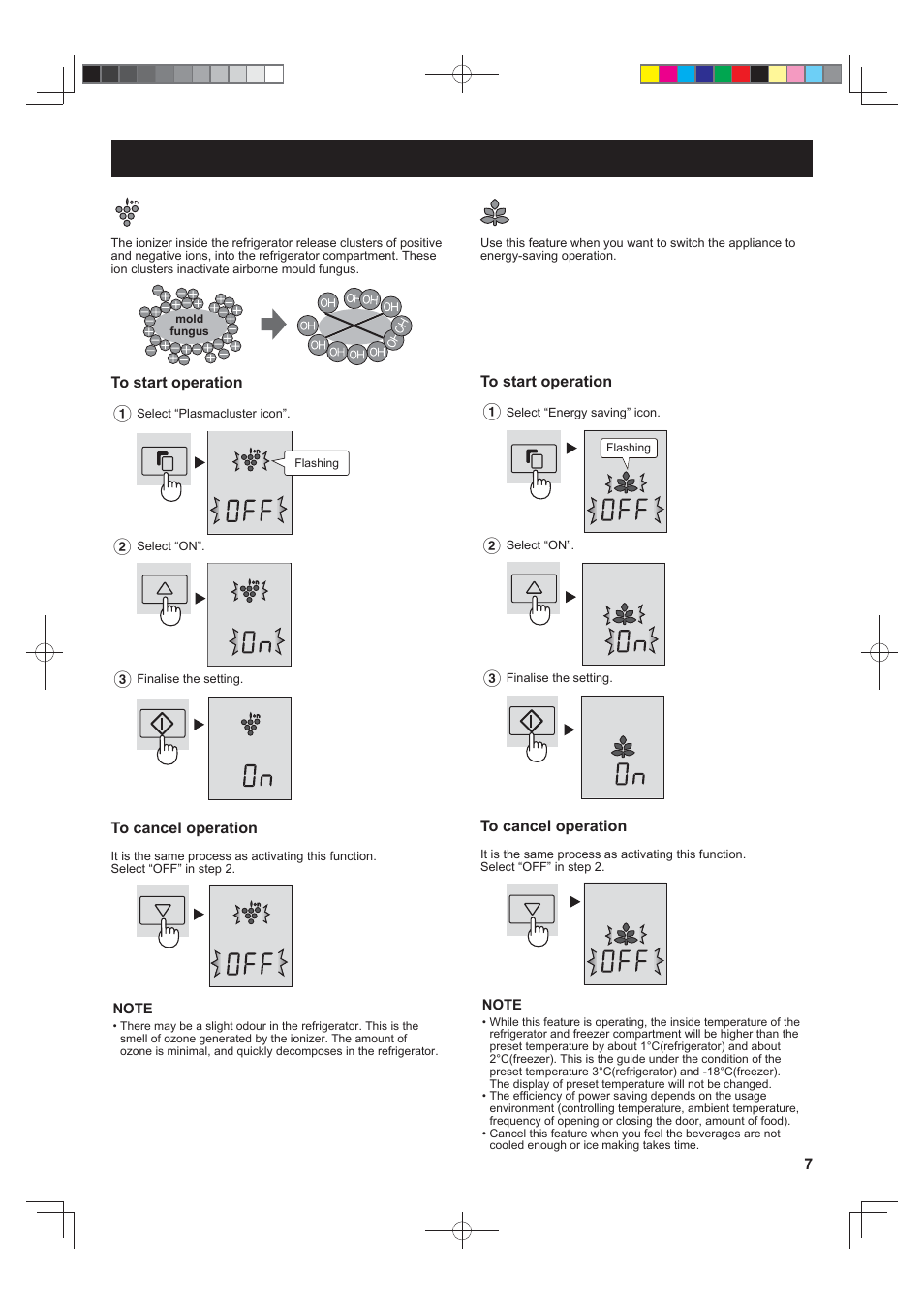 Operation, Plasmacluster, Energy saving | Sharp SJFP813VST User Manual | Page 7 / 16