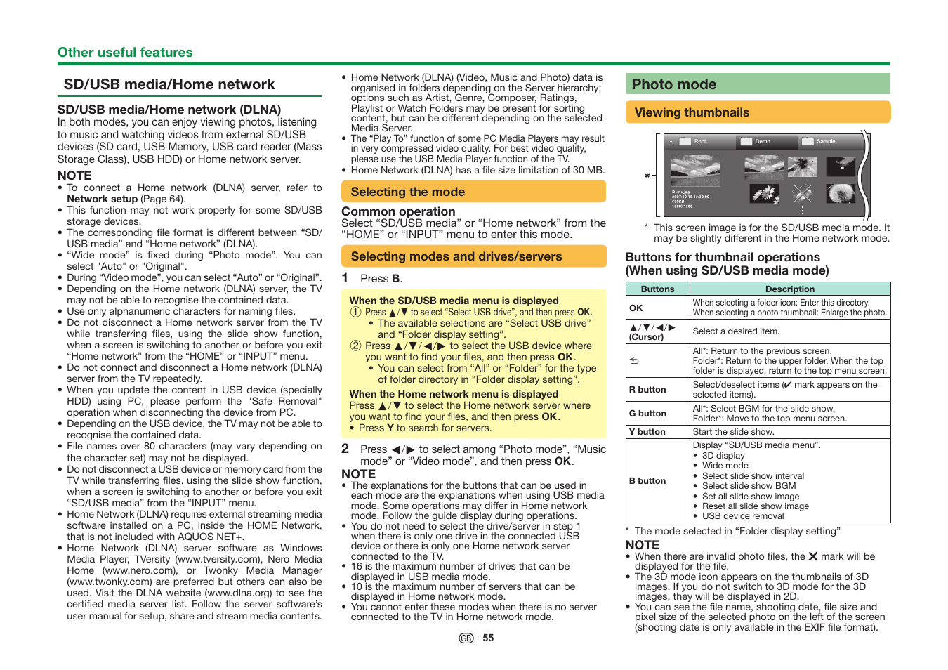 Sd/ usb media/home network, Photo mode | Sharp LC-60UQ10KN User Manual | Page 57 / 93