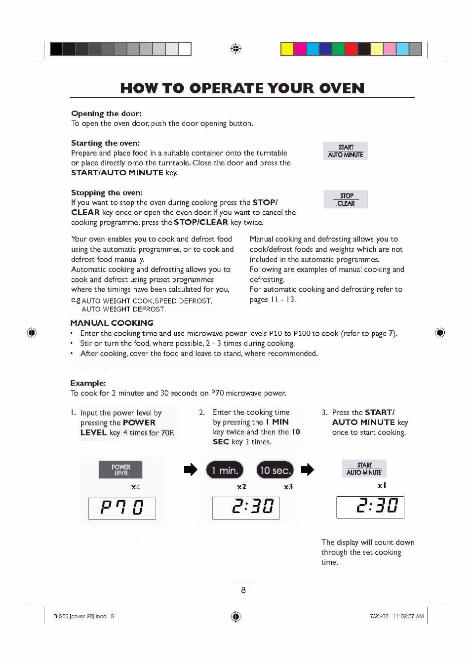 How то operate your oven, Г : 3 0, О n n r | D . d n c - э и | Sharp R270SLM User Manual | Page 10 / 29