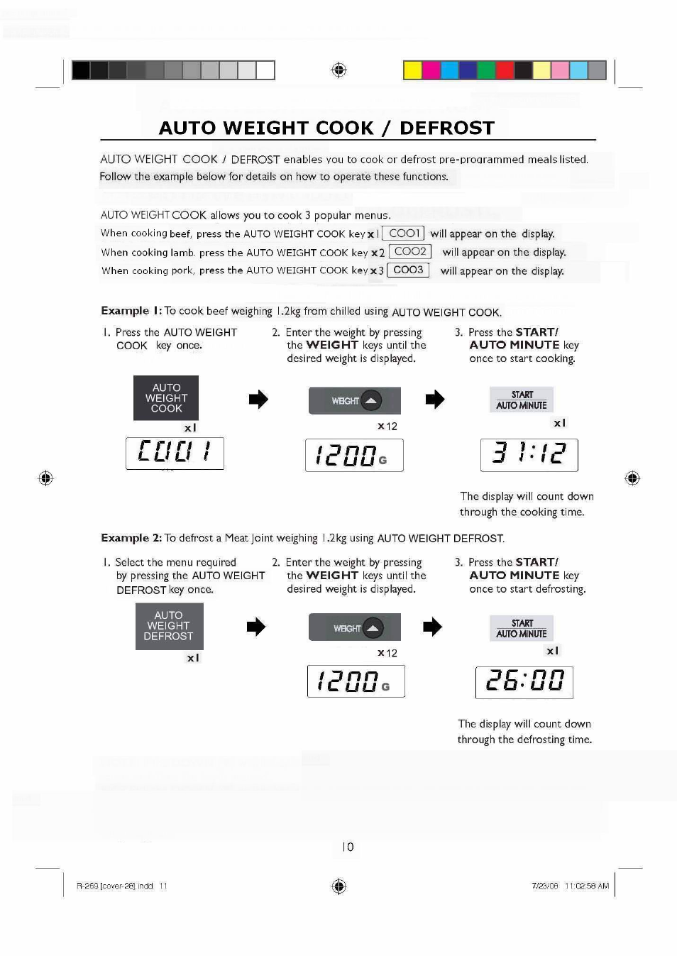 R n ri, Auto weight cook / defrost | Sharp R270SLM User Manual | Page 12 / 29