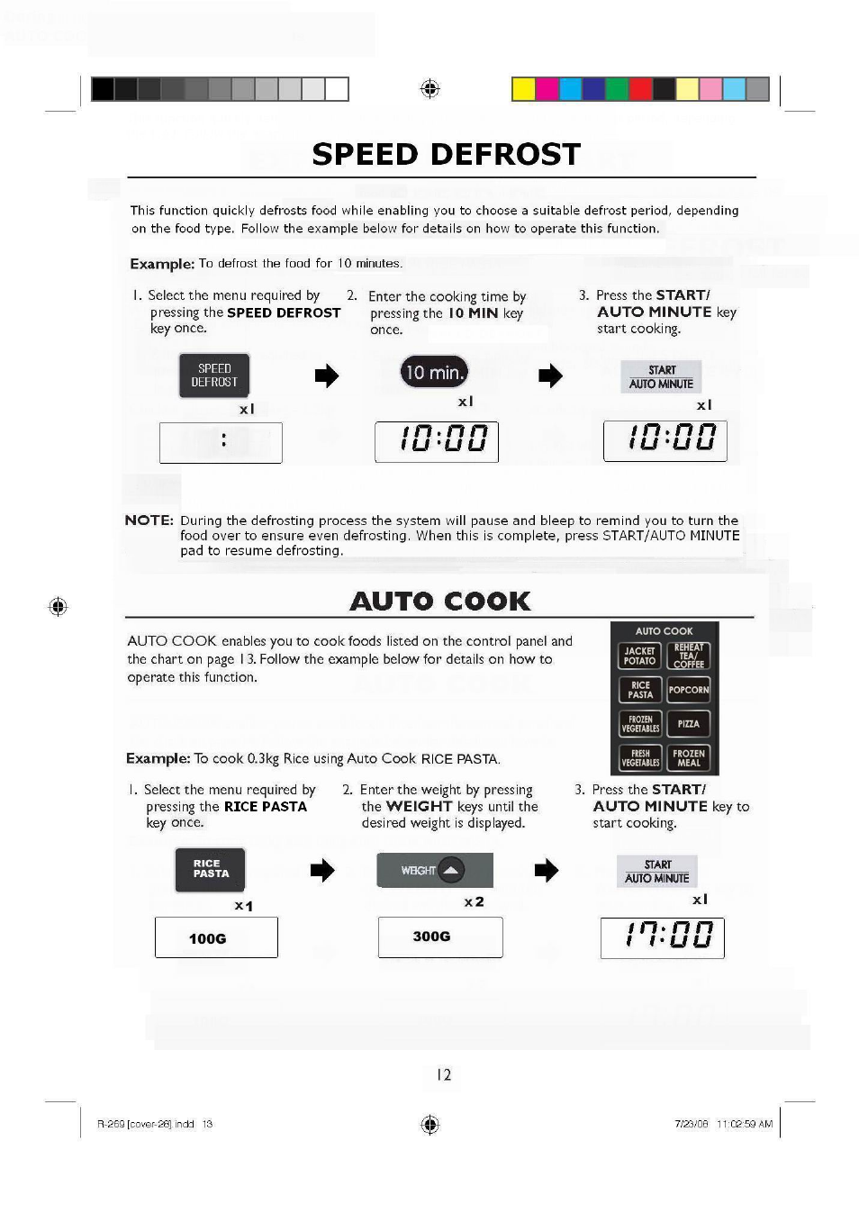 Speed defrost, Auto cook, I u * u u | T n * n n, M*nn, U * u u | Sharp R270SLM User Manual | Page 14 / 29