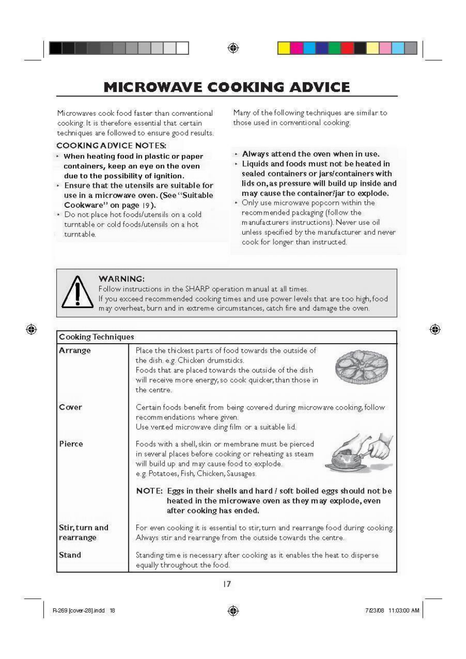 Microwave cooking advice | Sharp R270SLM User Manual | Page 19 / 29