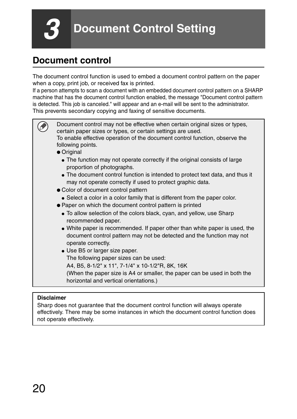 Document control setting, Document control, See "document control setting | Ge 20 of | Sharp MX-C381 User Manual | Page 21 / 30