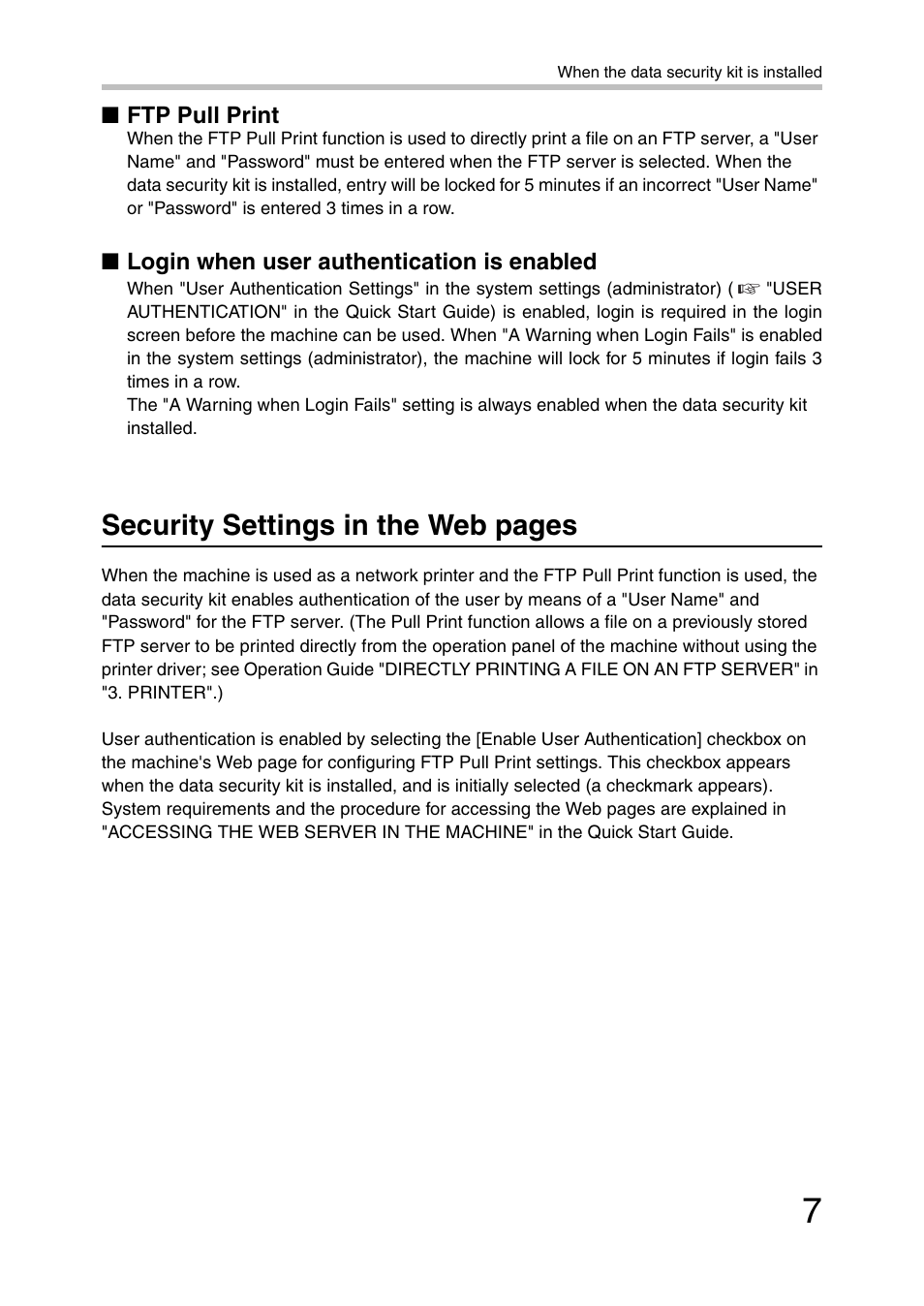 Security settings in the web pages | Sharp MX-C381 User Manual | Page 8 / 30