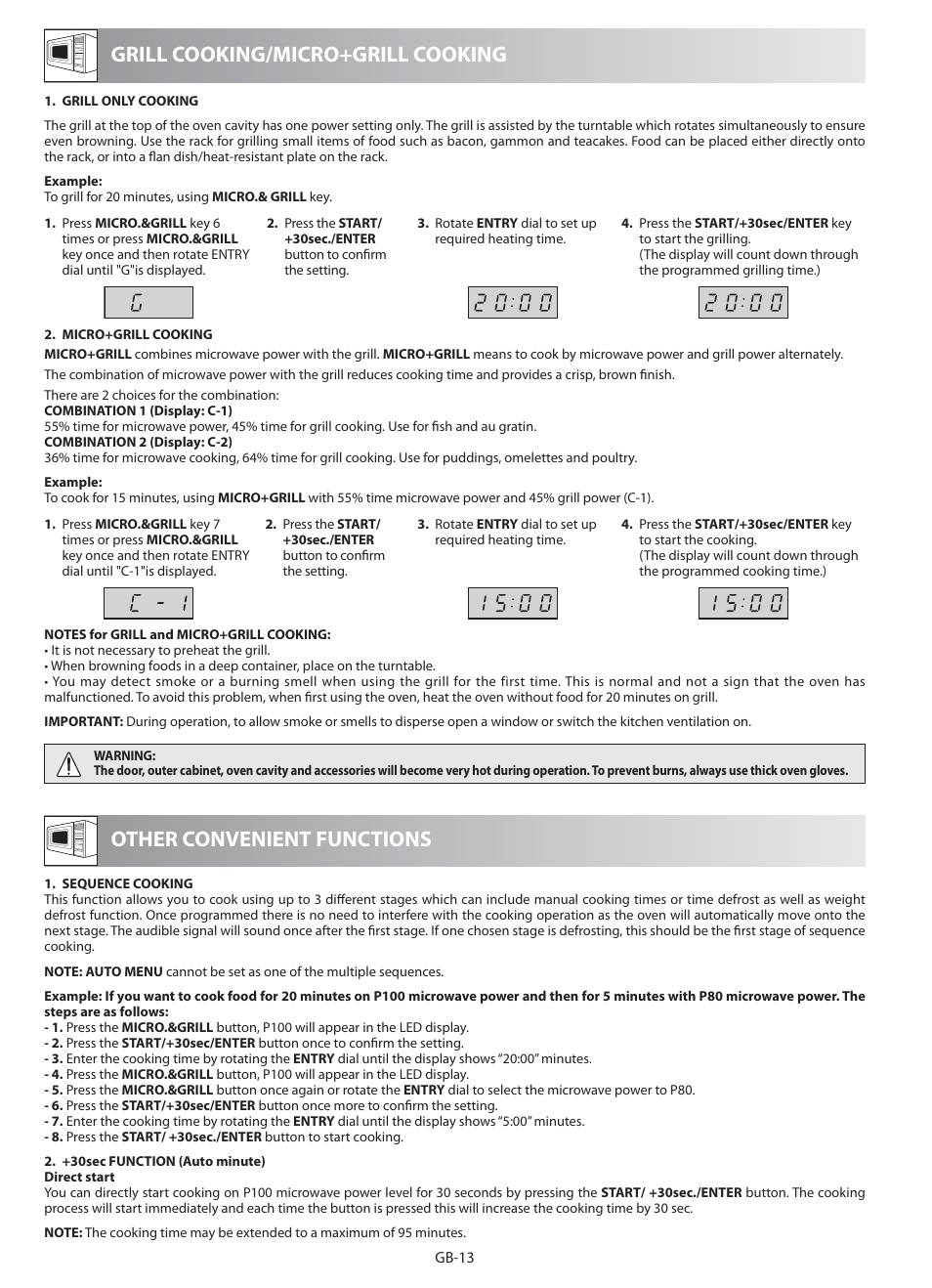 Grill cooking/micro+grill cooking, Other convenient functions | Sharp R-622STM User Manual | Page 14 / 20