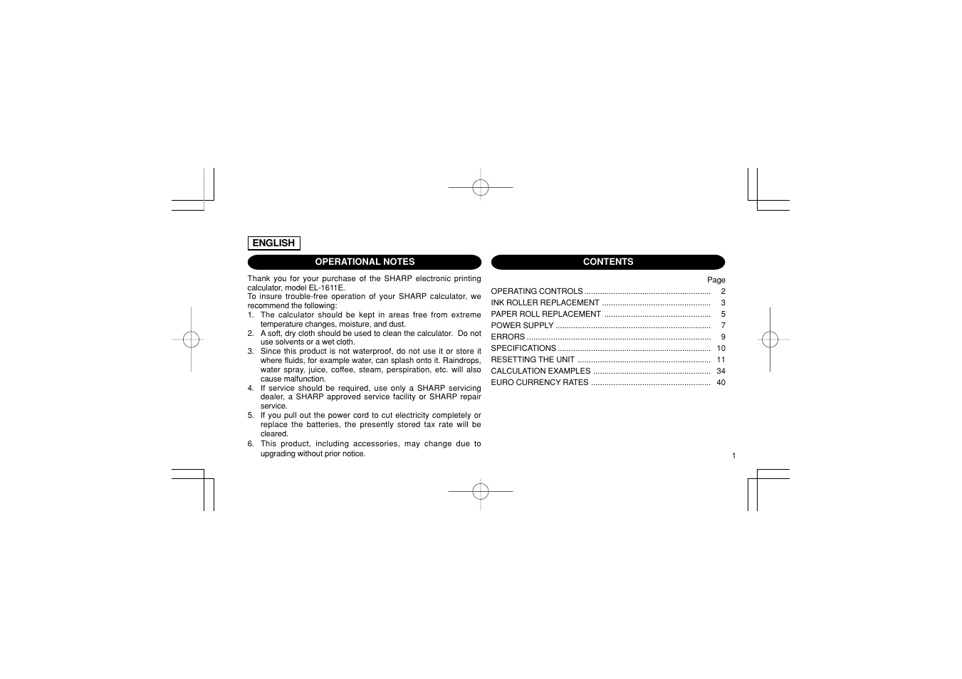 Sharp EL-1611E User Manual | Page 3 / 48