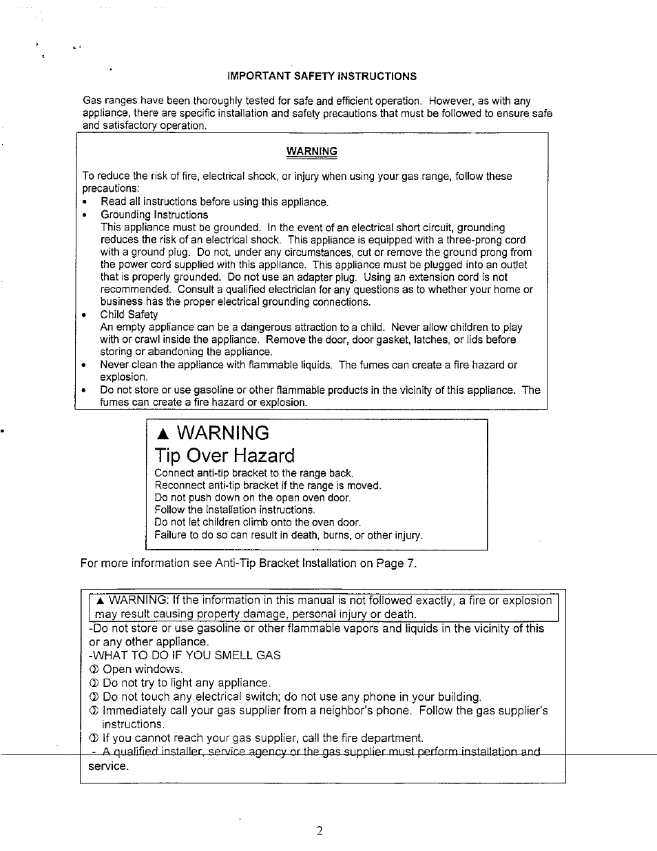 Warning, A warning tip over hazard | Avanti GR-20 User Manual | Page 2 / 23