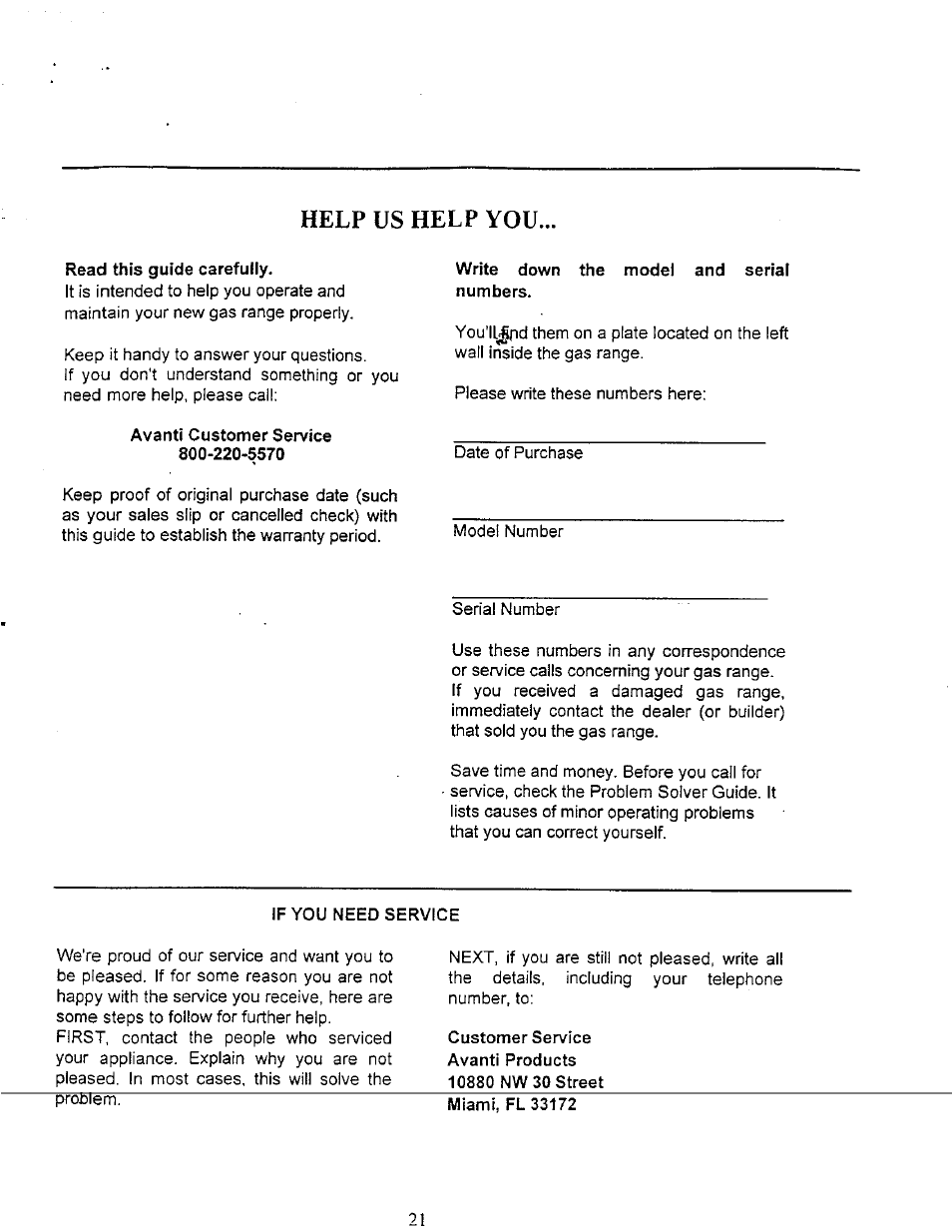 Help us help you | Avanti GR-20 User Manual | Page 21 / 23