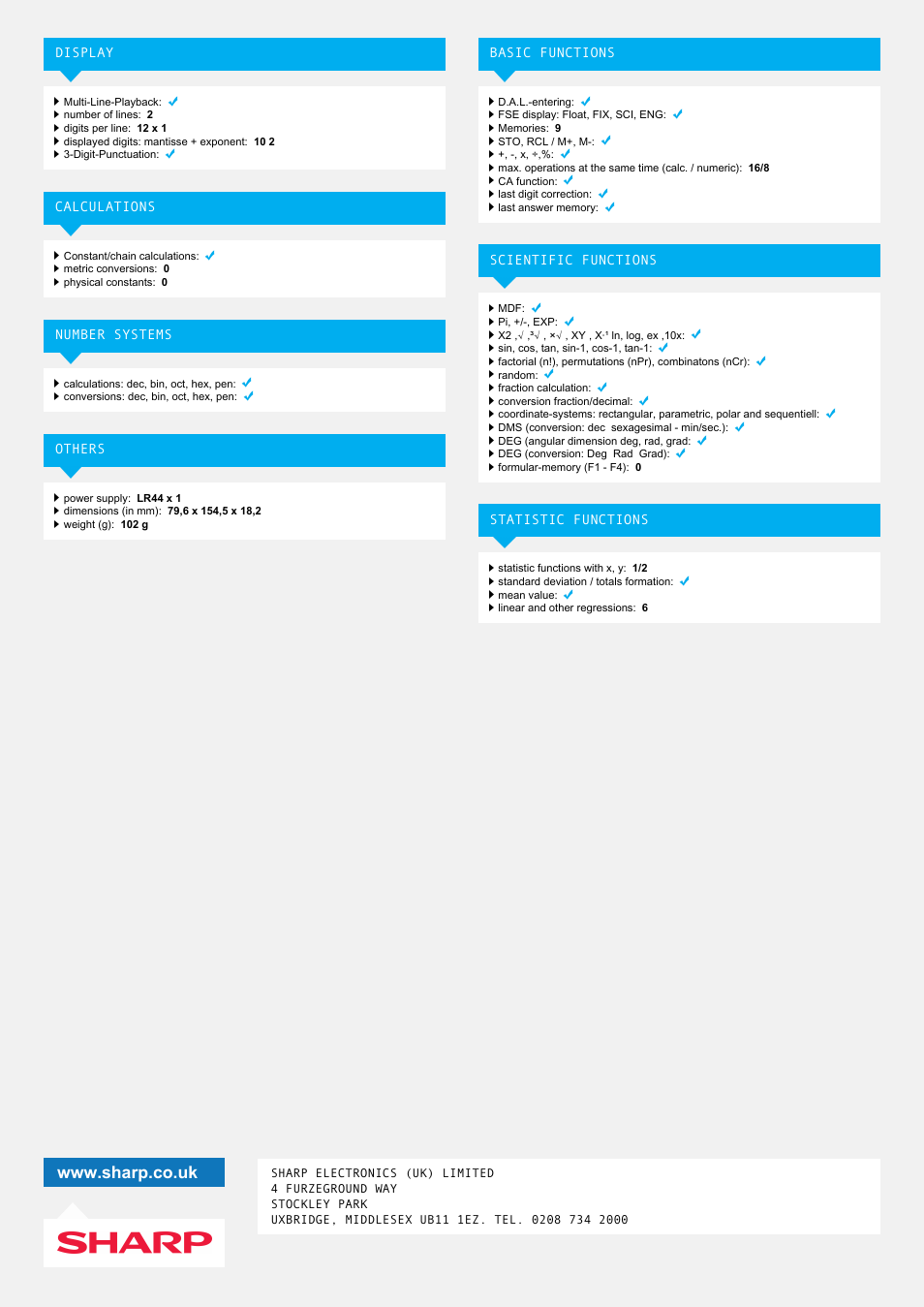 Sharp EL-531WB User Manual | Page 2 / 2
