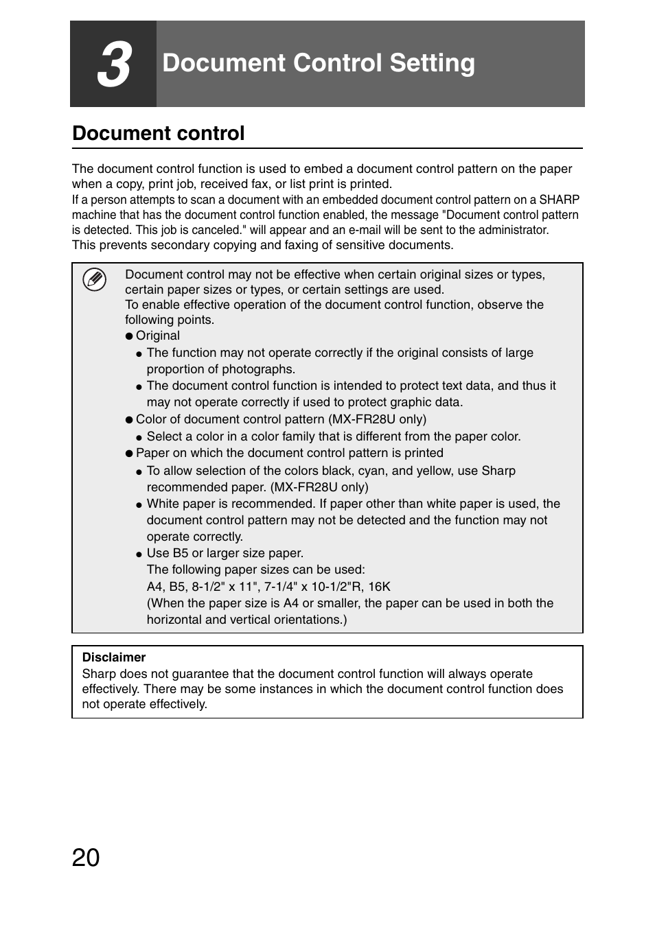 Document control setting, Document control, See "document control setting | Ge 20 of | Sharp MX-B382 User Manual | Page 21 / 30