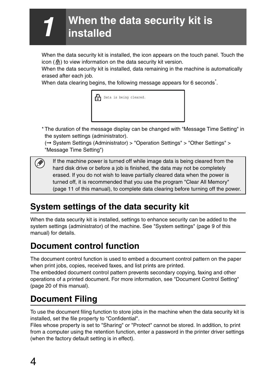 When the data security kit is installed, System settings of the data security kit, Document control function | Document filing | Sharp MX-B382 User Manual | Page 5 / 30