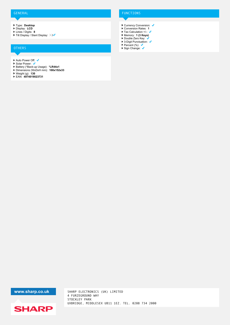 Sharp EL-M710GB User Manual | Page 2 / 2