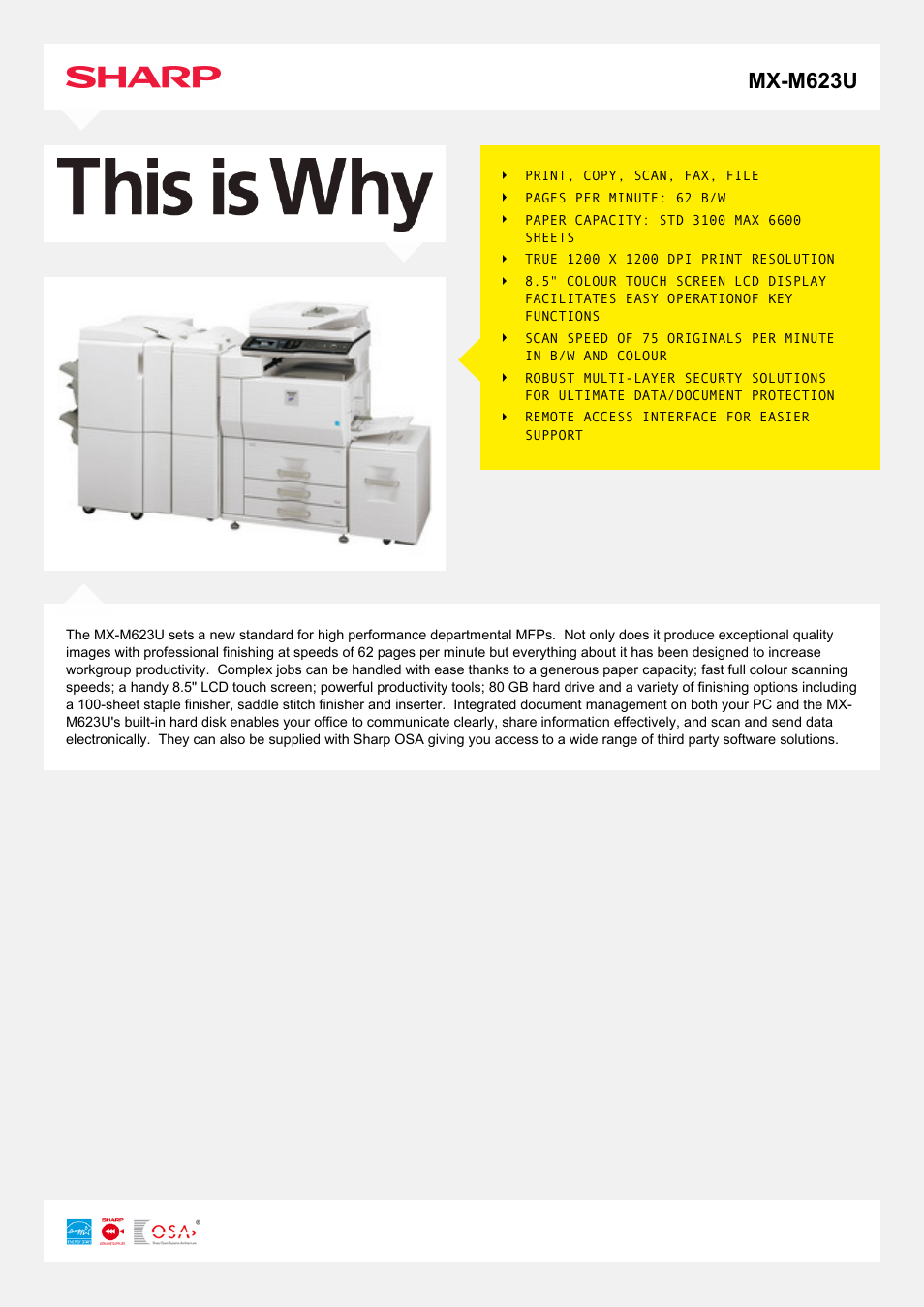 Sharp MX-M623U User Manual | 2 pages