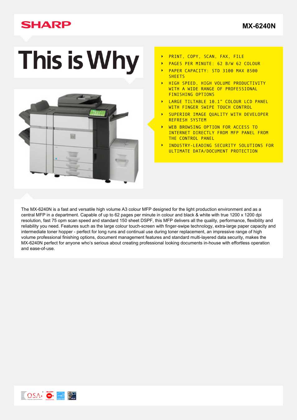 Sharp MX-6240N User Manual | 2 pages