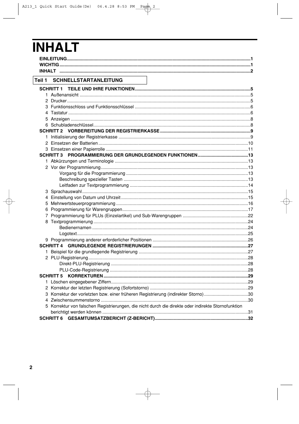 Inhalt | Sharp XE-A213 User Manual | Page 100 / 484