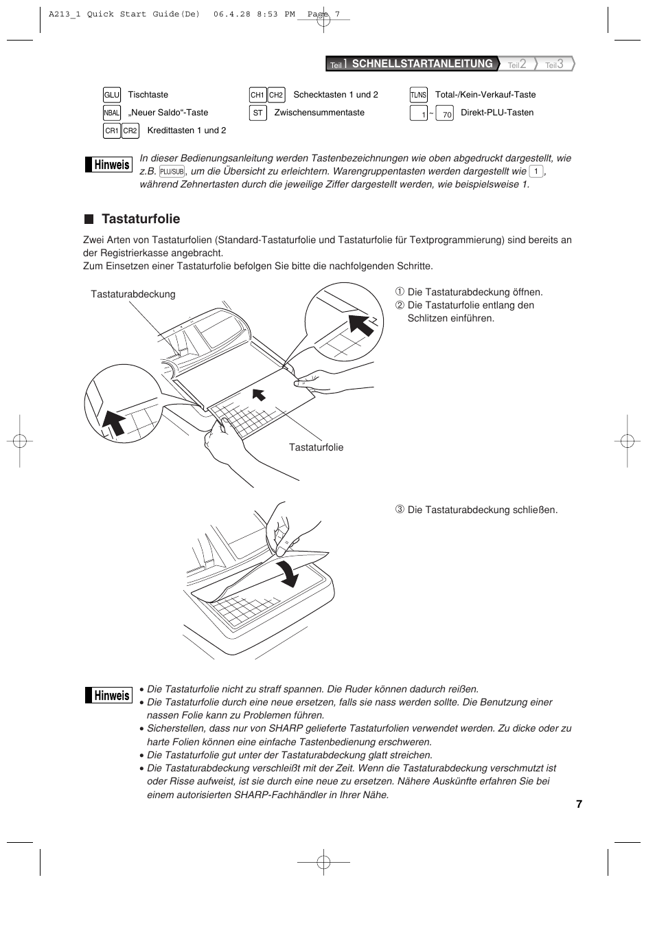 Tastaturfolie | Sharp XE-A213 User Manual | Page 105 / 484